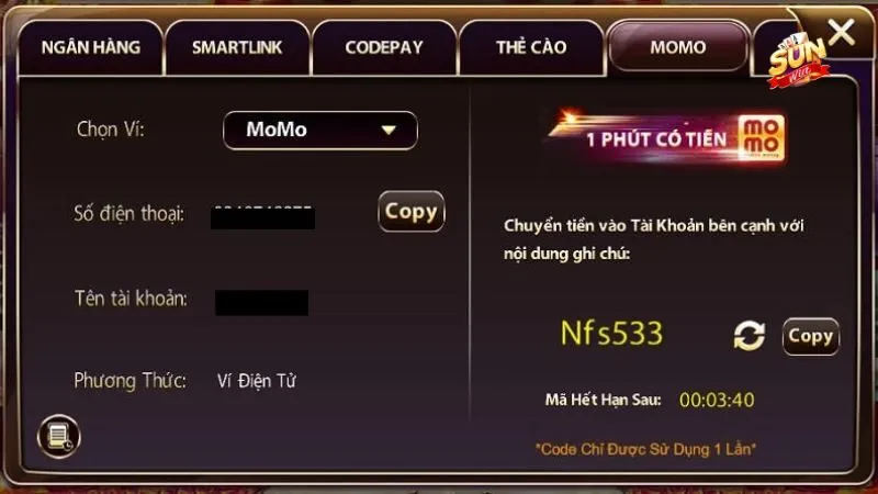 Nạp tiền qua ví Momo