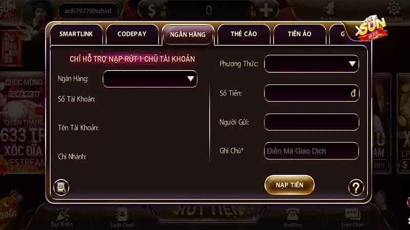 Nạp tiền Sunwin qua ngân hàng